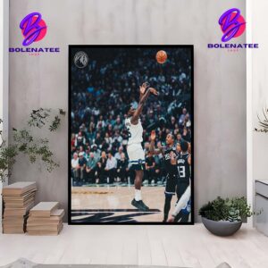 Anthony Edwards Minnesota Timberwolves Shooting Three Moment In Match Versus Kings NBA Regular Season 24-25 Home Decor Poster Canvas