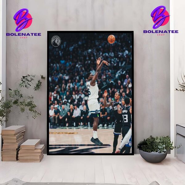 Anthony Edwards Minnesota Timberwolves Shooting Three Moment In Match Versus Kings NBA Regular Season 24-25 Home Decor Poster Canvas