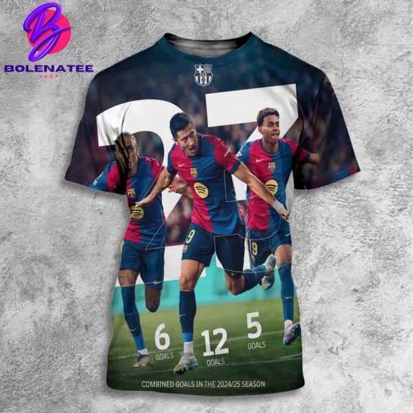 Barcelona New Trio Raphinha Lewandowski Yamal In The 2024-25 Season All Over Print Shirt