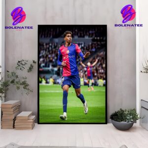 Lamine Yamal Celebrates In Front Of The Stands At Bernabeu In Barcelona’s Victory Over Real Madrid Home Decor Poster Canvas