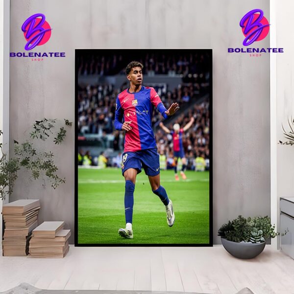 Lamine Yamal Celebrates In Front Of The Stands At Bernabeu In Barcelona’s Victory Over Real Madrid Home Decor Poster Canvas