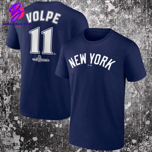 New York Yankees Anthony Volpe Navy 2024 World Series Push Limits Name And Number Two Sides Unisex T-Shirt