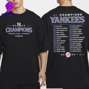 New York Yankees Black 2024 American League Champions Bloop Single Roster Two Sides Unisex T-Shirt