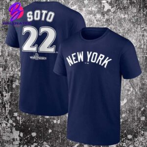 New York Yankees Juan Soto Navy 2024 World Series Push Limits Name And Number Two Sides Classic T-Shirt