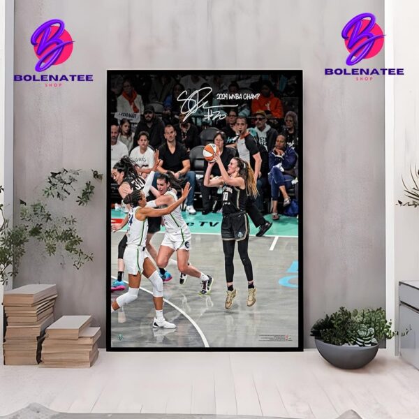 Sabrina Ionescu New York Liberty Authentic 2024 WNBA Finals Champions Action Photograph With 2024 WNBA Champ Home Decor Poster Canvas