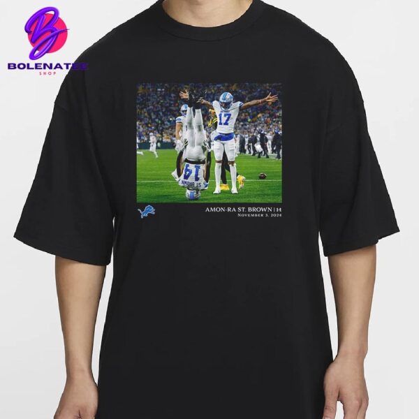 Amon-Ra St Brown Black Detroit Lions NFL Flash Features Week 9 Classic T-Shirt