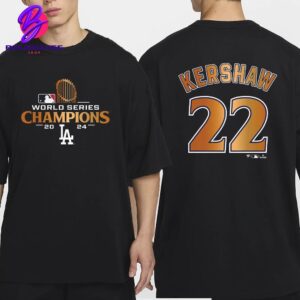 Clayton Kershaw Los Angeles Dodgers 2024 World Series Champions Name And Number Two Sides Classic T-Shirt