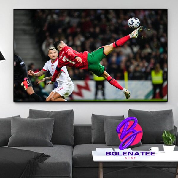 Cristiano Ronaldo Wonder Goal With An Amazing Bicycle Kick In Match Portugal Versus Poland UEFA Nations League Wall Decor Poster Canvas