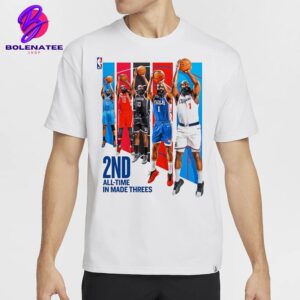 James Harden Passes Ray Allen To Become 2nd All-Time In Made Threes NBA History Classic T-Shirt