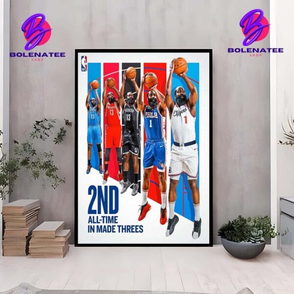 James Harden Passes Ray Allen To Become 2nd All-Time In Made Threes NBA History Wall Decor Poster Canvas