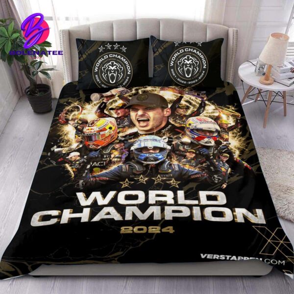 Red Bull Racing Max Verstappen Formula 1 2024 World Champion Blanket Pillow Cover Bedding Set