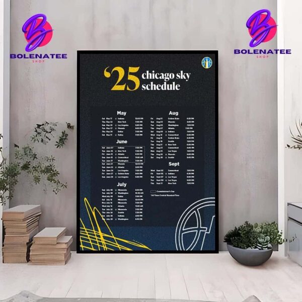 Chicago Sky WNBA 2025 Official Schedule Start On May 2025 Wall Decor Poster Canvas